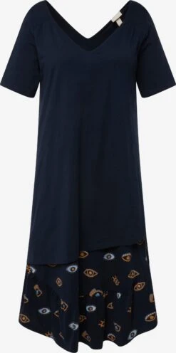 Ulla Popken Jerseyjurken Jurk Dames Marine / Lichtblauw