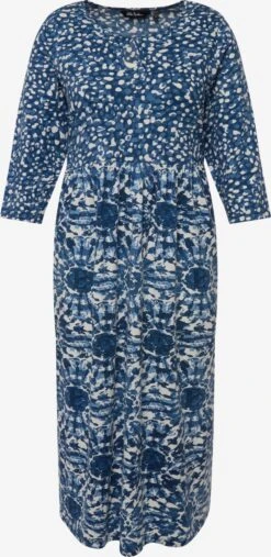 Ulla Popken Midi Jurken Jurk Dames Blauw Gemêleerd