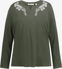 Ulla Popken Longsleeves Shirt Dames Donkergroen