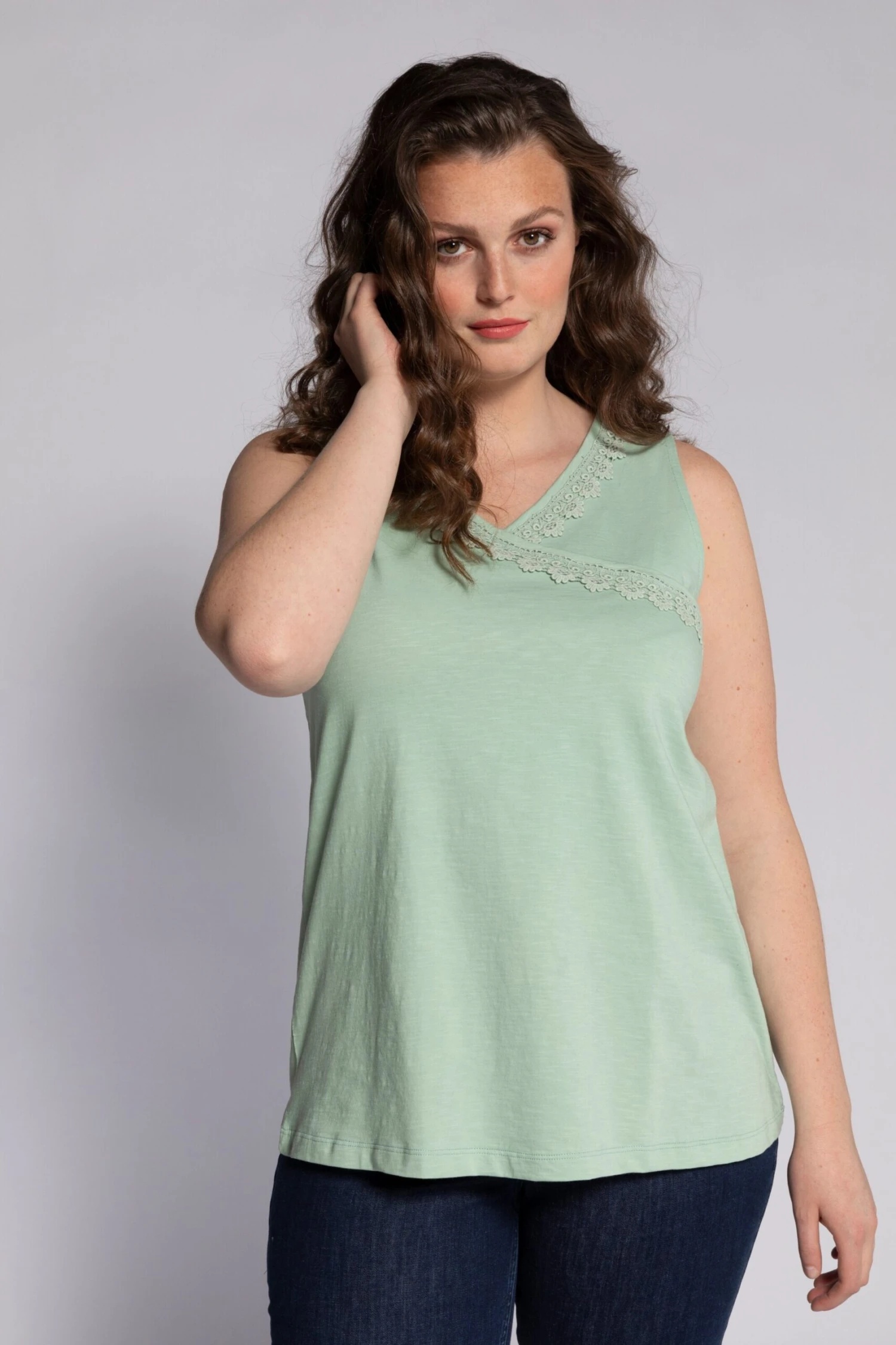 Ulla Popken Kanten Tops Top 795419 Dames Pastelgroen 5 Ulla Popken Kanten Tops Top 795419 Dames Pastelgroen - Afbeelding 3
