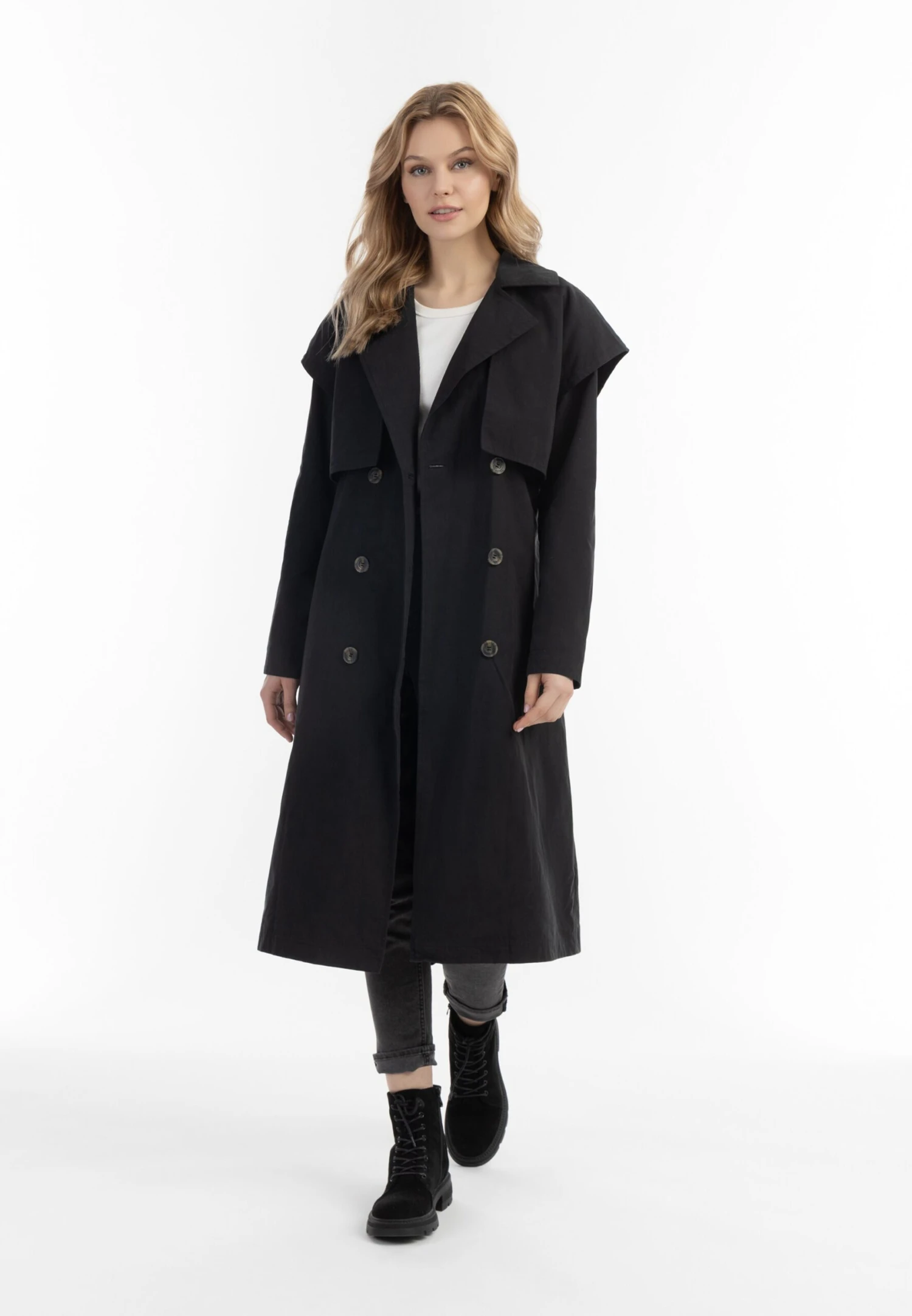DreiMaster Vintage Trenchcoats Tussenmantel Dames Zwart 7 DreiMaster Vintage Trenchcoats Tussenmantel Dames Zwart - Afbeelding 5