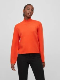 Vila Basic Truien Trui LILAH Dames Oranjerood -Dameskleding Verkoop Winkel e0e2bb16287f4c15c67e25b7fa0fdff7